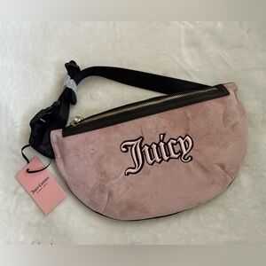 Juicy Couture Logo Velour Fanny Pack Belt Bag Brown Dusty Pink